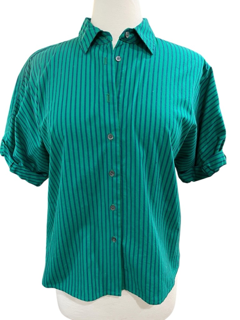Xirena Teddy Striped Button Down Crop Shirt SZ S Green Blue - Picture 2 of 7